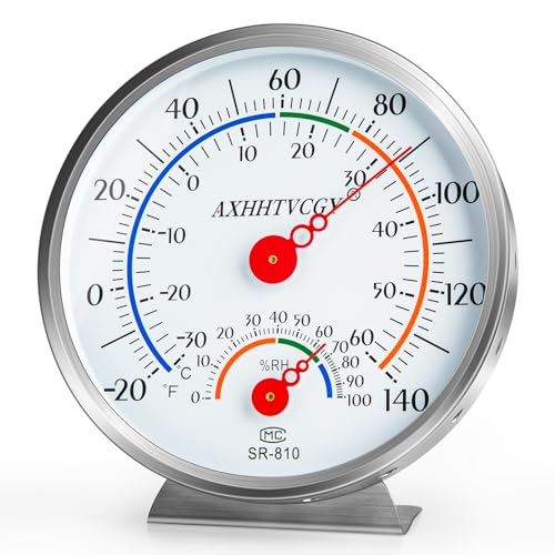 Indoor Outdoor Thermometer Hygrometer, Large Dial Waterproof Wall Mount - Accurate & Easy to Read for Home, Garden, Patio, Greenhouse, Farmhouse Decor by AXHHTVCGY
