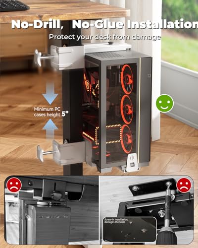 Image of JOY worker Under Desk PC Mount with Protective Arms, Clamp-On Leg CPU Mount