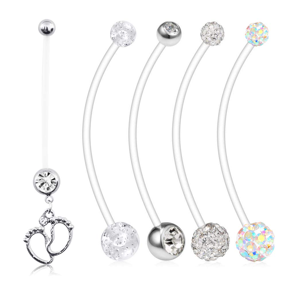 AceFun Piercing Embarazo Ombligo Bar Botón Embarazo Ombligo Anillos Maternidad Acrílico Bioflex 14/16/18/25/32/35/38mm 14G Retenedor Cuerpo Piercing Joyería