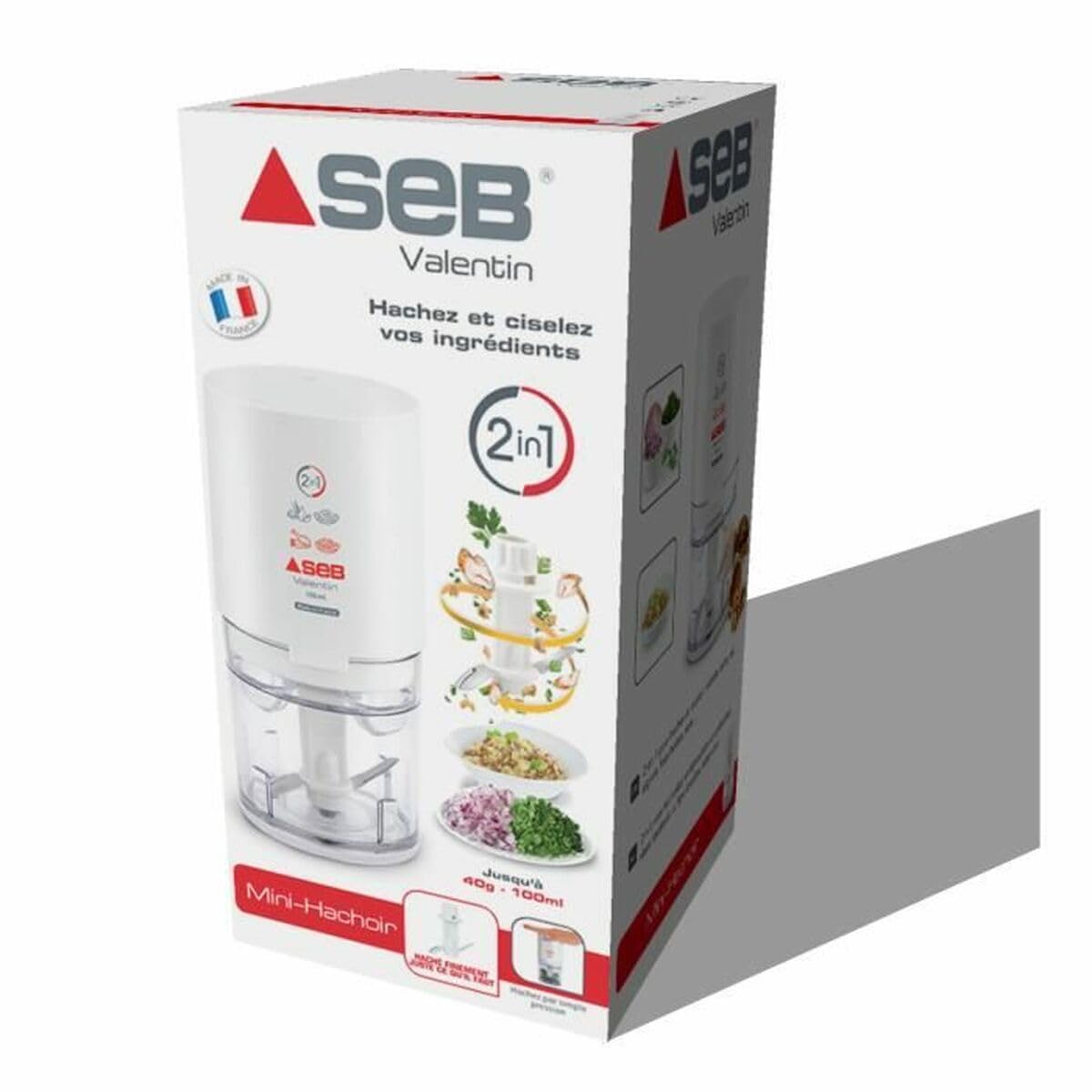 SEB, Valentin Mini Chopper 2 in 1, Zutaten hacken und fein hacken, bis zu 40g/100ml, Weiß