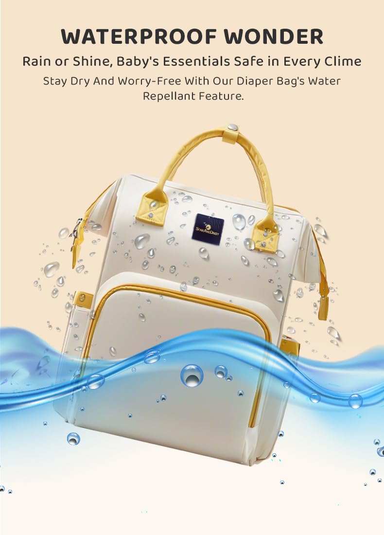 StarAndDaisy Diaper Bag for Baby Mothers Carry/Maternity Bag with Bottle Holder, Multi Compartments with Pockets, Waterproof, Lightweight - (White) 3