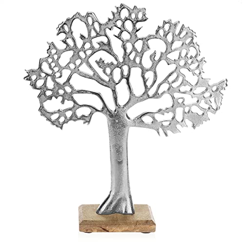com-four® Deko-Aufsteller Baum XL - Metall-Baum auf Holzsockel - Deko...