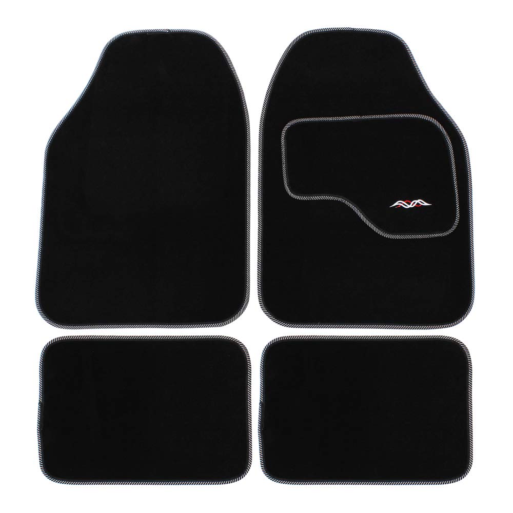 JVL Style Universal PVC Backed Car Mat Set, Black/Silver, 4 Pieces