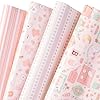 WRAPAHOLIC Baby Girl Wrapping Paper Sheet – 12 Sheets Cute Hobbyhorse and Baby Clothes Design Folded Flat for Baby Showers, Celebration, Party – 19.7 Inch x 30 Inch Per Sheet