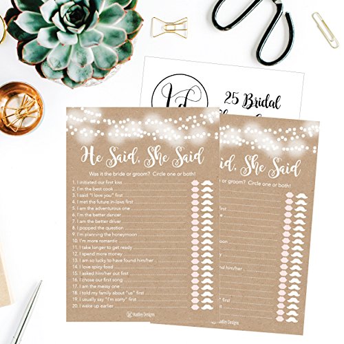 Hadley Designs Rustic Bridal Shower Games for 25 Guests – Fun and Hilarious Bridal Games for Showers, Wedding Shower, Engagement, Classy Party Activities