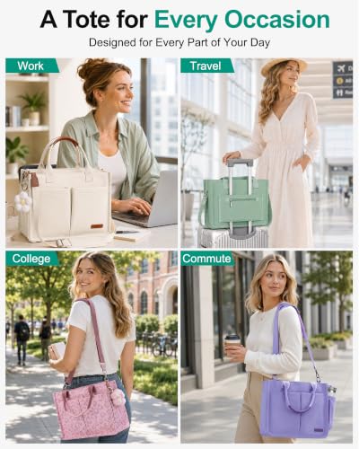 Image of FIORETTO Womens Canvas Tote Bag Purse with Individual Compartment, Zipper Top, Reinforced Bottom & Luggage Sleeve