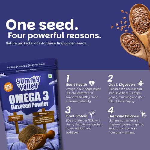 Image of Yummy Valley Omega 3 Flaxseed Powder, Cold Milled, 230g | Pack of 2