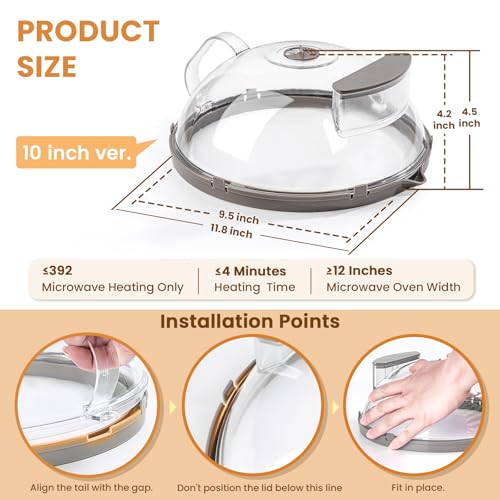 Image of Microwave Splatter Cover for Food, Upgraded Microwave Cover with Water Steamer, Integrated Handle, Plate Covers, Splatter Guard, Cookware Lid, House Essentials for Gift, 10 Inch