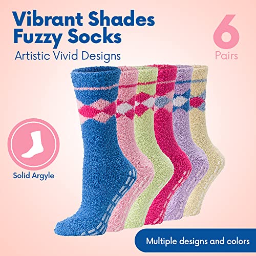 Image of Debra Weitzner Fuzzy Socks for Women Non-Slip Warm Cozy Socks Fluffy Fleece Slipper Socks With Grips 5 /6 Pairs