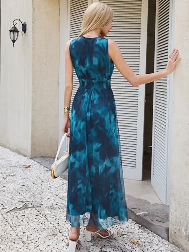 Image of ANRABESS Women's Floral Tulle Wedding Guest Maxi Dress | V Neck Sleeveless,A-Line Elastic Waist,Casual Flowy Formal Boho,Bridal Shower Garden Party Beach Vacation,Summer Fall