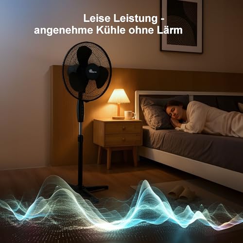 EXTRALINK Standventilator 40 cm – Leiser Bodenventilator 3 Geschwindigkeiten, Oszillation, Neigungsverstellung & 3 Rotorblättern – Kompakter Ventilator für Schlafzimmer, Büro & Zuhause – 45W Schwarz