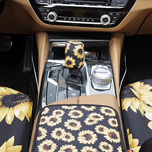 12 PCS Sunflower Car Accessories,2PCS Front Sunflowers Car Seat Covers,Sunflower for Steering Wheel Cover,Vehicle Center Console Armrest Cover Pad,2 Seat Belt Cover,2 Car Coasters,3 Keyring,Car Vent - Thumbnail 7