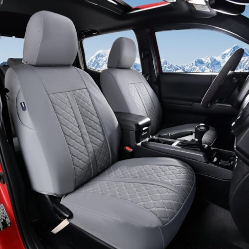 Image of Truckiipa Custom Fit for Toyota Tacoma Seat Covers Front Leather Waterproof Car Seat Covers Fit for 2016-2023 Toyota Tacoma Double Crew Cab, Front Pair, Gray