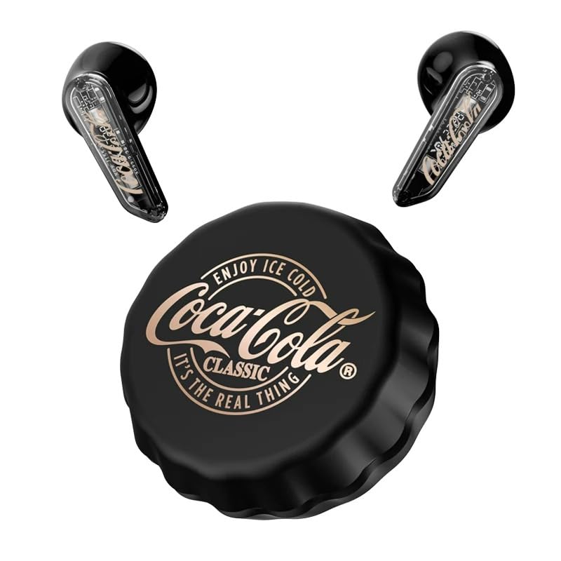 Coca Fone de Ouvido Sem Fio, Design Clássico Tampa de Garrafa, Preto e Dourado