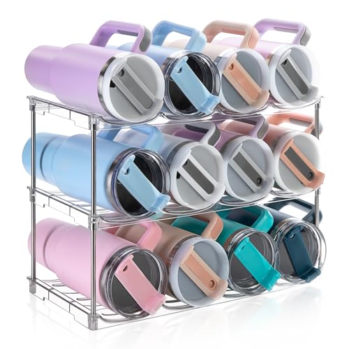 Larger Water Bottle Organizer for Stanley 40 oz Tumbler, Stackable Water Bottle Holder Rack for Cabinet, Kitchen Storage Organizer for for Stanley Cup Accessories, Tumbler Storage Holder, 3 Pack