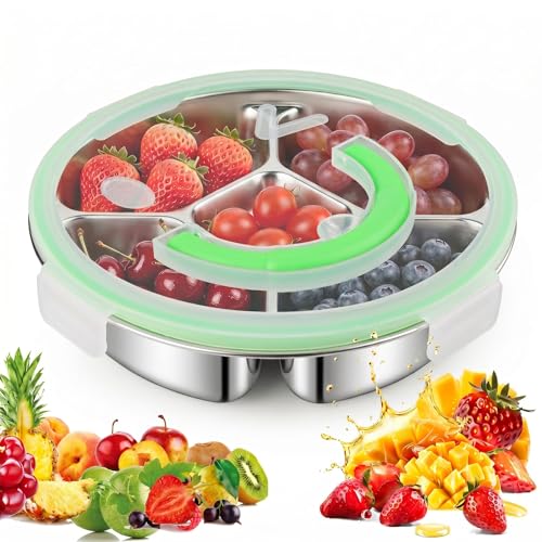 PnxdeobXL Edelstahl Snackteller mit 5 Fächern Lebensmittelechter 304-Edelstahl Snackbox mit Fächern Mehrzweck Unterteilter Snackbox für Obst Knabbereien Gemüsezubereitung Party Küche