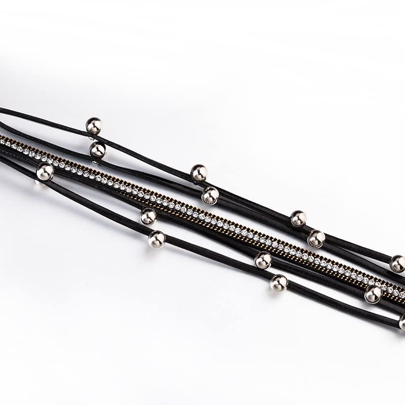 Pulseras de Cuero con Cuentas de Metal, Cadena de Cristal para Mujer, Pulsera Envolvente Multicapa Bohemia para Mujer