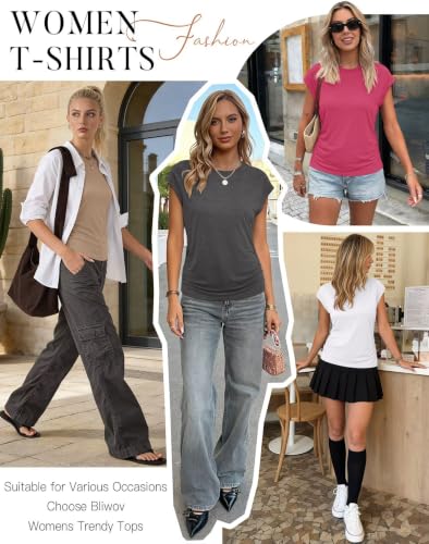 Image of Bliwov Womens Summer Tops Cap Sleeve Crew Neck Casual T Shirts