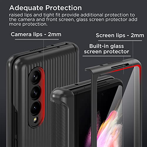 MAKAVO for Samsung Galaxy Z Fold 3 5G Case with Hinge Protection, Built-in Tempered Glass Screen Protector, Slim Fit 3D Non-Slip Texture 360 Degree Shockproof Phone Cover (Black) by MAKAVO - Used condition - Image 5