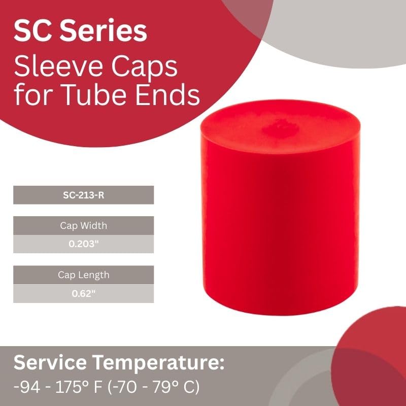Image of Caplugs SC-213-R SC Series - Plastic Sleeve Cap for Tube Ends, 300 Pack, Red LD-PE, 0.203 inch W x 0.62 inch L Threaded and Non-Threaded Tubing, Rods, Masking, Painting, Plating, Grit-blasting (Z213RQ1)