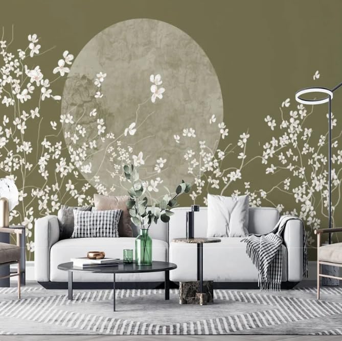 Papier peint panoramique style chinois oiseau et fleur décor mural 3D 250x175 cm