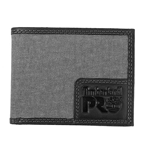 Timberland PRO Men's Canvas Leather RFID Billfold Wallet with Back ID Window, charcoal