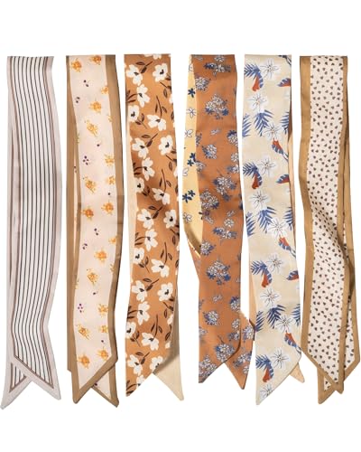 ZXZH 6 Pack Fashion Scarves for Women Multifunctional Boho Head Scarf Satin Scarf for Hair Neck Wrist and Purse/Handbag Accessories