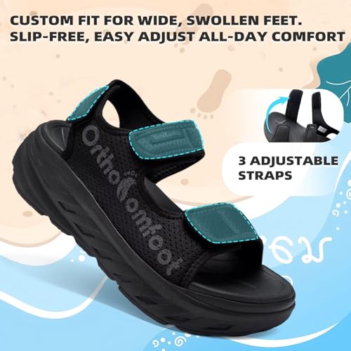 Image of Women's Orthopedic Wide Toe Box Sandals: Comfortable Arch Support Plantar Fasciitis Orthotic Casual Summer Beach Sandals, Adjustable Strap Flat Feet Walking Shoes for Foot Heel and Pain Relief