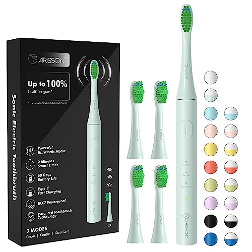 Image of ARISSON Sonic Electric Toothbrush for Adults and Kids, 40,000 VPM Power Toothbrush, 1.5H Fast Charge Ultrasonic Electric Toothbrushes with 2 Minutes Smart Timer, 1.6 Oz Travel Toothbrush, Powder Blue