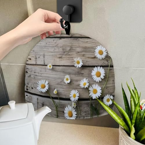 Image of Tea Pot Cosy Creative Tea Pot Cozies Large Teapot Cover Insulating Keep Tea Warm Teapot Warmer Ideal Gift for Mom Wife Friends, 12.9 X 10.4 Inches, Daisy Rustic Wood Grain