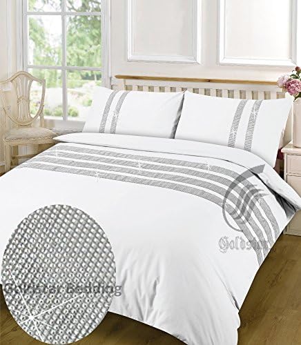Goldstar® 100% Egyptian Cotton T200 Lace Embroidered Duvet Quilt Cover Bedding Set King Size, Lace Bale White