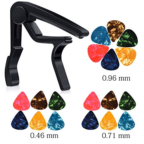 MOREYES Guitar Capo with 18 pcs Guitar Picks 0.46mm 0.71mm 0.96mm for Acoustic Guitar Electric Guitar Bass (Black) - Thumbnail 7