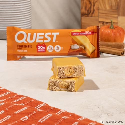 Image of Quest Nutrition Pumpkin Pie Protein Bar, 20g Protein, 12 Count | 11g Fiber, 4g Net Carbs, 1g Sugar, Gluten Free, High Quality Protein, Soft and Chewy, Individually Wrapped 2.12oz Bars