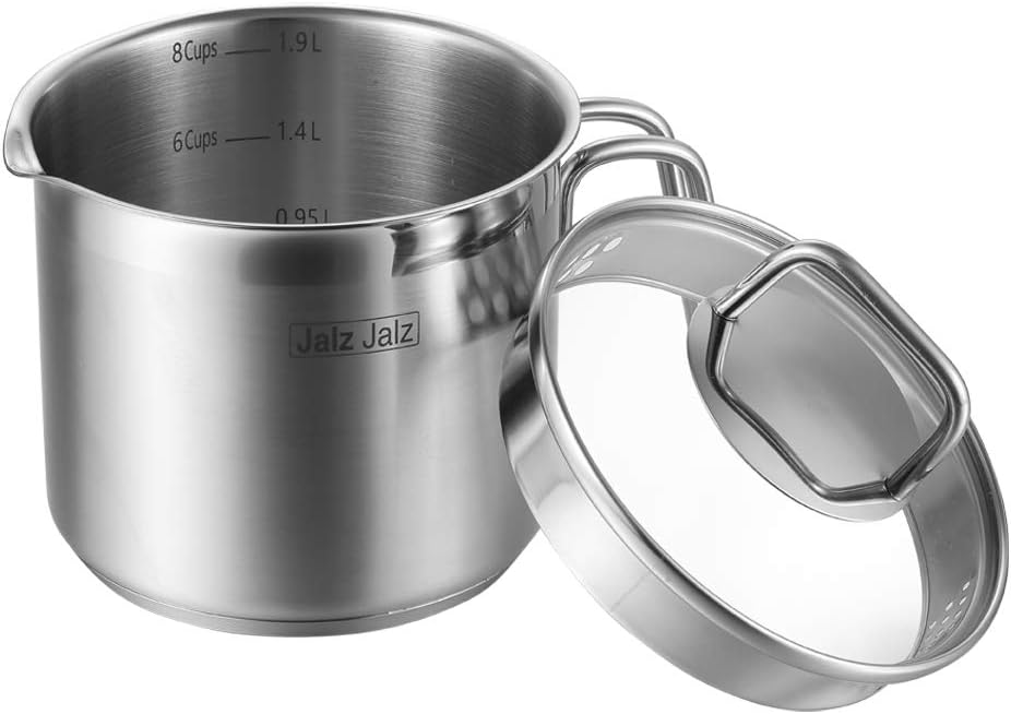 Stainless Steel Saucepan With Glass Lid,Classic Cookware, Sauce Pan,1.5 Quart for Boiling Milk, Sauce, Gravies, Pasta,Noodles