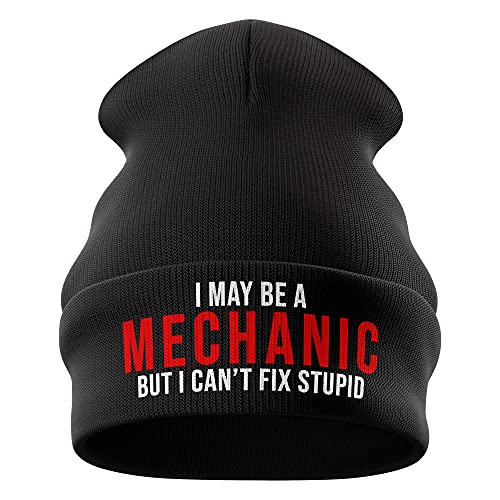 Purple Print House May Be a Mechanic Cant Fix Stupid Mechanic Gifts Funny Beanie Hat Gift for Him Dad Winter Hat Mens (Black)