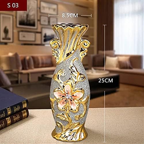 NOOLIM Europe Gold Plated Frost Porcelain Vase Vintage Advanced Ceramic Flower Vase for Room Study Hallway Home Wedding Decor (S 03)