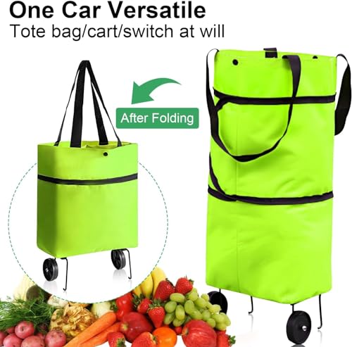 Image of Foldable Shopping Trolley Bag with Wheels, Waterproof Folding Travel Luggage Bag /Vegetable, Grocery, Shopping Trolley Carry Bag, Outdoor Travel Bag for Girls Women Men (Multicolor)