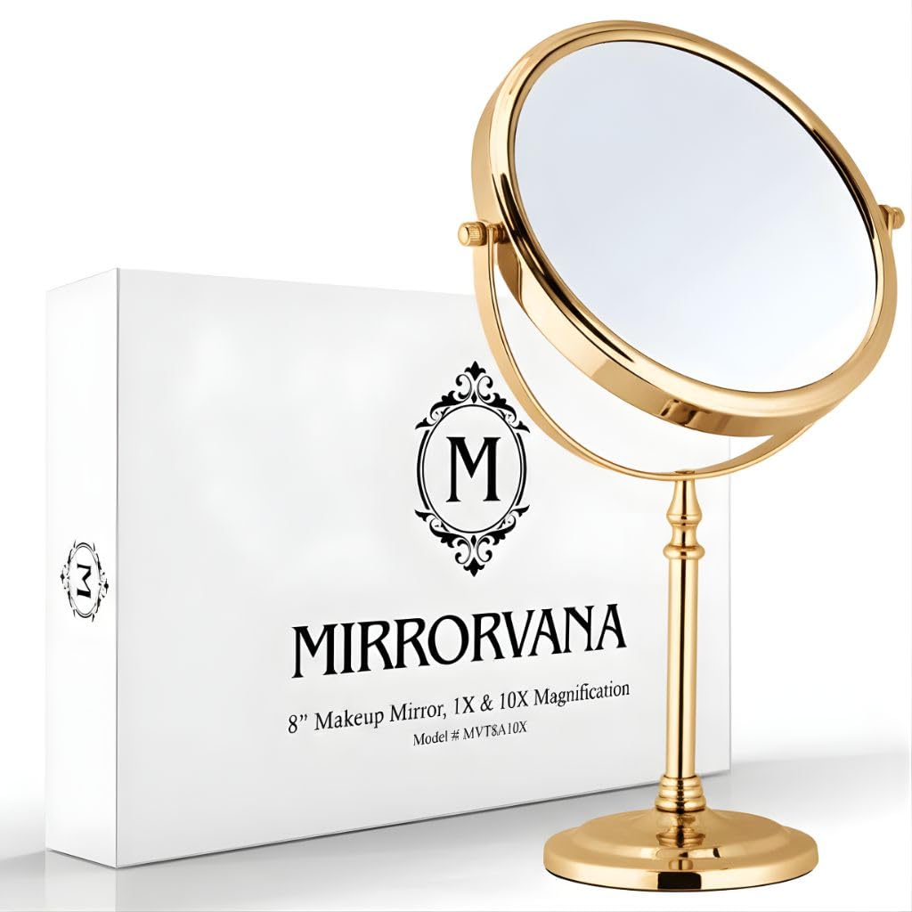 MIRRORVANA Double-Sided 10X/1X Makeup Mirror with Stand, 15" x 8"
