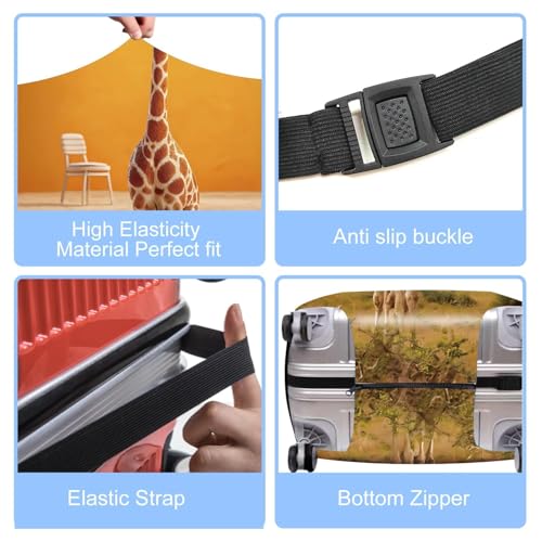 Image of Funny Giraffe Luggage Cover for Suitcase 32-34 Inch - Vibrant Orange Cartoon Animal Travel Luggage Protector - Stretch Washable Anti-Scratch Suitcase Cover,XL