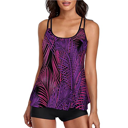 ADMAY With Boyshorts Two Swimwear Swimsuits Jumpsuits Tankini Tops for Women Swimwear Flowy Control Tank Piece Swimwear Tankinis Swimwear Bikini Set, purple, 26