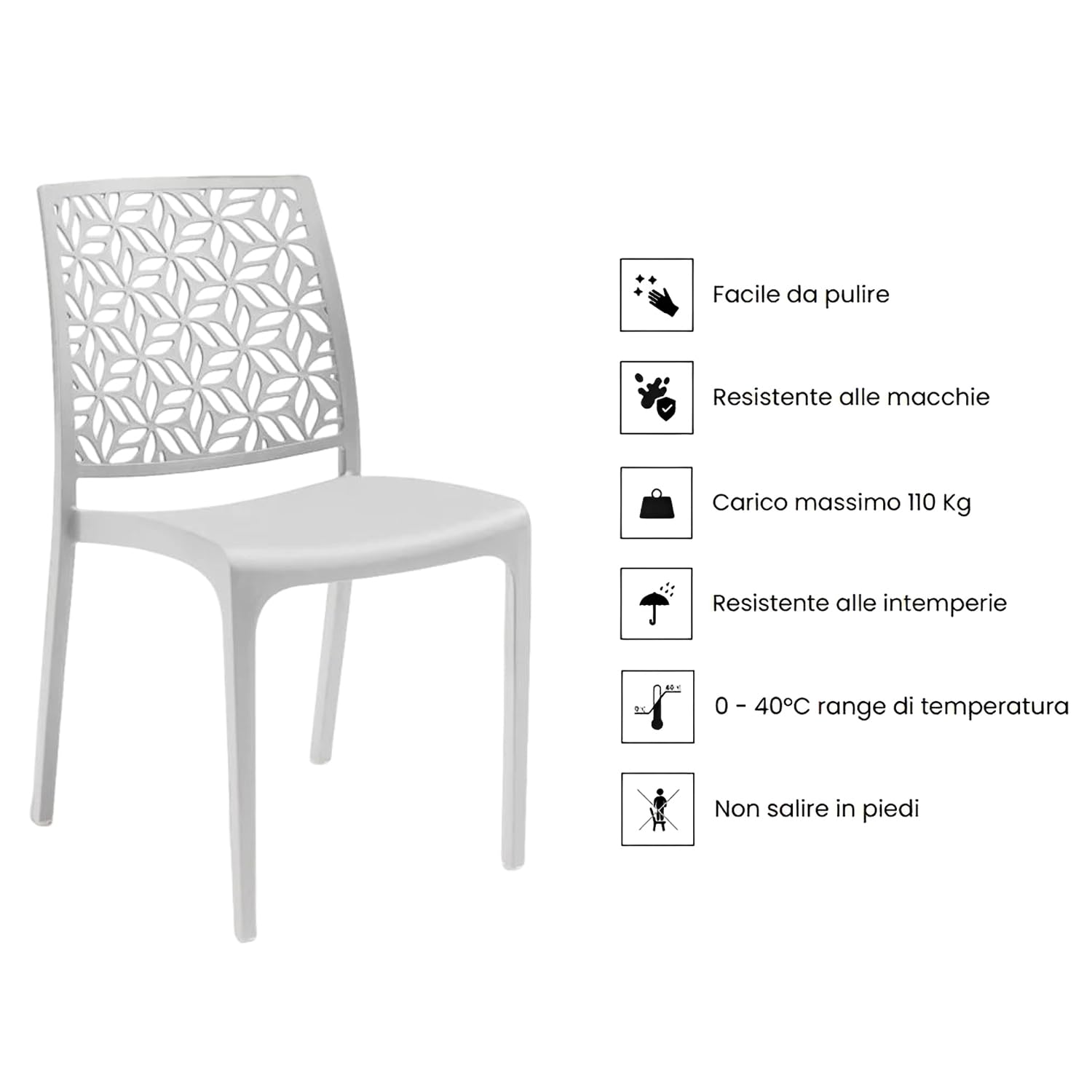 Marvin Sedia in Polipropilene Ninfa, da Interno Esterno, Sedie Impilabili, Sedie Moderne Resistenti per Giardino Cucina Terrazzo Patio (1, BIANCO)