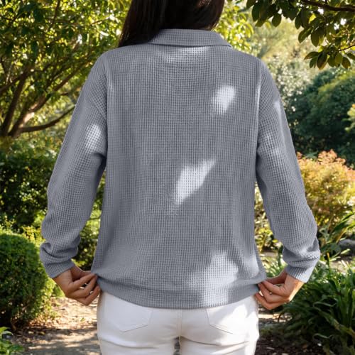 Waffle Shirts for Women V Neck Lightweight Long Sleeve Casual Pullover Tops - image 3