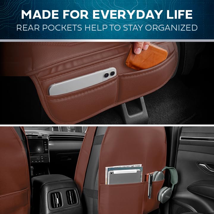 Car Seat Covers – Ranch Leatherette Faux Leather Terracotta Seat Covers for Car – Diamond Stitched Cushioned Seat Protectors for Automotive Accessories, Trucks, SUV, Car – Full Set