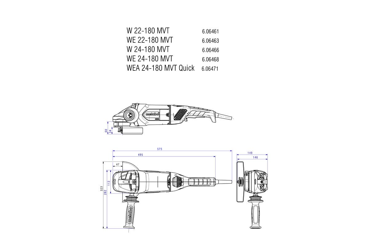 METABO 606461260 - Amoladora de potencia con tecnología Hombre muerto W 22-180 MVT 2200W