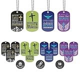 Inkstone (12-Pack) Bible Dog Tag Necklaces, Assorted Colors - Religious Small Gifts in Bulk for Christian Wholesale Jewelry, Baptism Party Favors - Christian Gifts for Adults Men Women