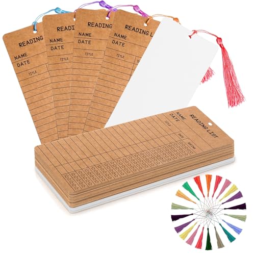 60 PCS Reading List Bookmarks with Colorful Tassels 50 Book Tracker Bookmarks & 10 Blank White Bookmarks for Book Lovers Students Teachers Graduation Gifts Reading Log Back-to-School Supplies