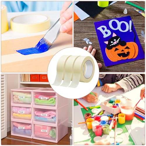 Image of Fainne 3 Rolls 1.88 Inch Masking Tape Bulk 55 Yards | General Purpose Tape for Classroom, Labeling, Crafts, Office, School Projects, Easy Tear & Clean Removal, Beige White