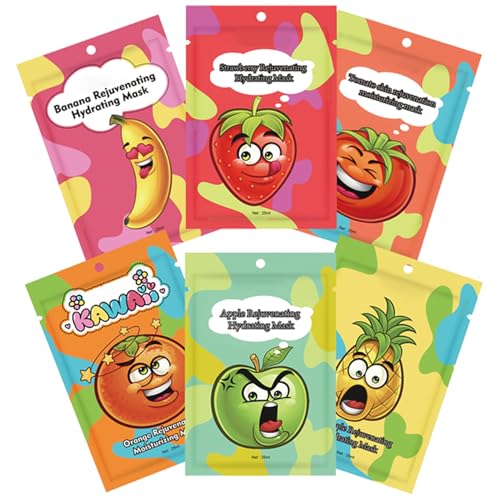 ARCHIDATE 6 Stück Tuchmasken Gesicht mit Frucht - Feuchtigkeitsspendende Gesichtsmaske Set - Gesichtsmaske Frauen Beauty Set - Gesichtspflege Feuchtigkeitsmaske Gesicht Frauen Reduzieren Trockenheit