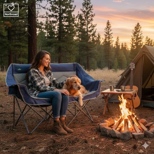 Silla plegable Northroad Loveseat para camping, doble, acolchonada, portátil, para 2 personas, con porta vasos y almacenamiento, soporte 500 libras, color azul gris miniatura 2