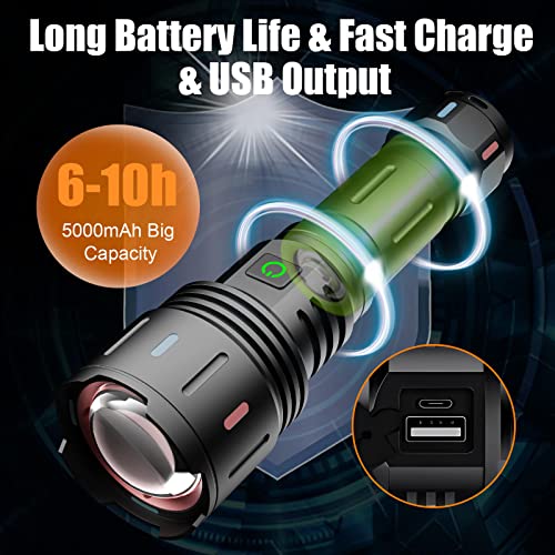 Rechargeable Flashlights High Lumens MAX 150000 Lumen,Super Bright LED Flashlight,High Powered Brightest Flashlight for Emergencies/Camping Gear,Zoomable,Waterproof,5 Modes,USB Handheld Flash Light